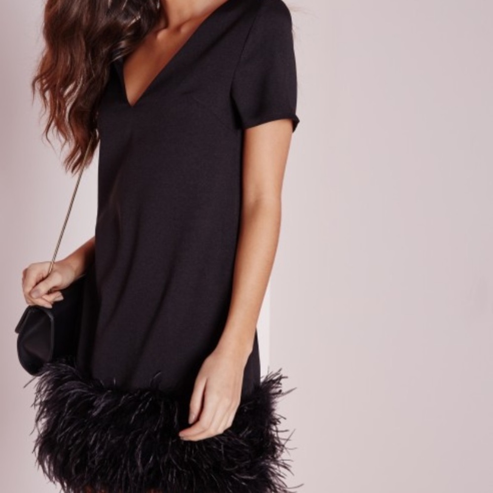 Feather trim mini dress